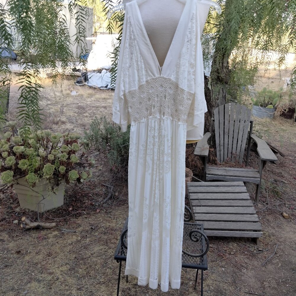 NWT Anthropologie Farm Rio Solana midi dress XS Boho Ivory Lace Bridal Wedding